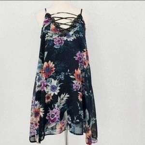 Jodi Kristopher Swing Lace Black and Purple Floral Slip Mini Dress Small 4-6 NWT